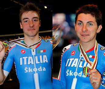 Elia Viviani e Giorgia Bronzini, medaglie d'argento e d'oro ai Mondiali su Pista di Apeldoorn © FCI-Sunada