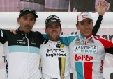 Cancellara e Gilbert ai lati del vincitore Goss sul podio di Sanremo © Bettiniphoto