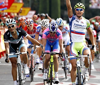 Peter Sagan, vincitore della tappa di Madrid davanti a Bennati e Petacchi © Bettiniphoto
