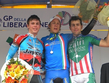 Il podio del GP Liberazione 2011 con Matteo Trentin tra Michael Hepburn e Sonny Colbrelli © Cicloweb.it