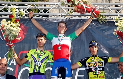Matteo Trentin Campione d'Italia Under 23, sul podio tra Fabio Aru e Andrea Fedi © Bettiniphoto