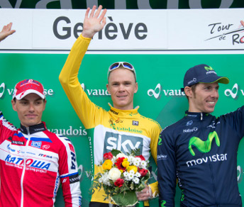 Il podio del Tour de Romandie 2013: da sinistra Simon Spilak, Chris Froome e Rui Alberto Faria da Costa © tourderomandie.ch