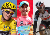 Da sinistra: Chris Froome in giallo al Tour, Vincenzo Nibali in rosa al Giro e Fabian Cancellare in azione alla Roubaix vinta - Elaborazione Cicloweb.it © Bettiniphoto