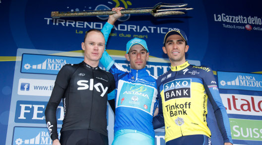 Nibali, Froome e Contador sul podio finale della Tirreno-Adriatico © Bettiniphoto