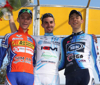 Il podio della Coppa della Pace, con Alessio Taliani vincitore tra Graziano Di Luca (a sx) e Davide Formolo (a dx) © Bettiniphoto