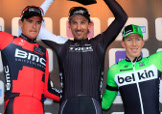 Il podio del Giro delle Fiandre con Cancellara tra Van Avermaet e Vanmarcke @ Bettiniphoto