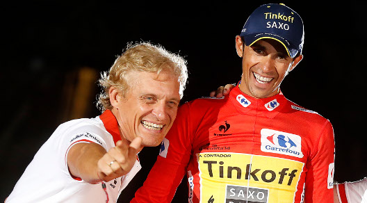 Oleg Tinkov festeggia con Alberto Contador © Bettiniphoto