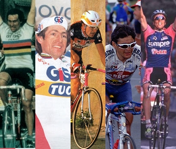 Giuseppe Saronni, Francesco Moser, Gianni Bugno, Claudio Chiappucci, Maurizio Fondriest