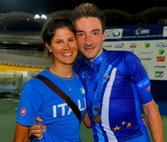 Elena Cecchini con Elia Viviani, fresco Campione Europeo nell'Omnium © Bettiniphoto