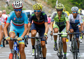 Vincenzo Nibali, Alejandro Valverde, Alberto Contador e Nairo Quintana in azione al Tour de France © Bettiniphoto