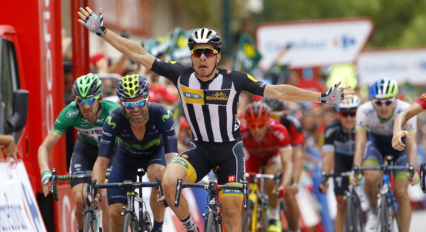 Kristian Sbaragli esulta per la vittoria alla Vuelta a España © Bettiniphoto