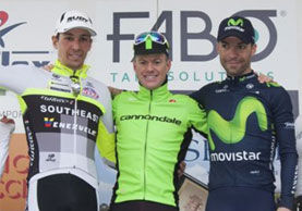 Il podio del GP di Larciano con Simon Clarke tra Andrea Fedi e Giovanni Visconti © Bettiniphoto