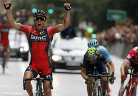 Philippe Gilbert esulta dopo lo sprint vincente alla Vuelta a Murcia © Bettiniphoto
