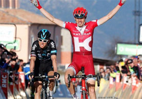 Ilnur Zakarin batte Geraint Thomas a La Madone d'Utelle © TeamSky.com