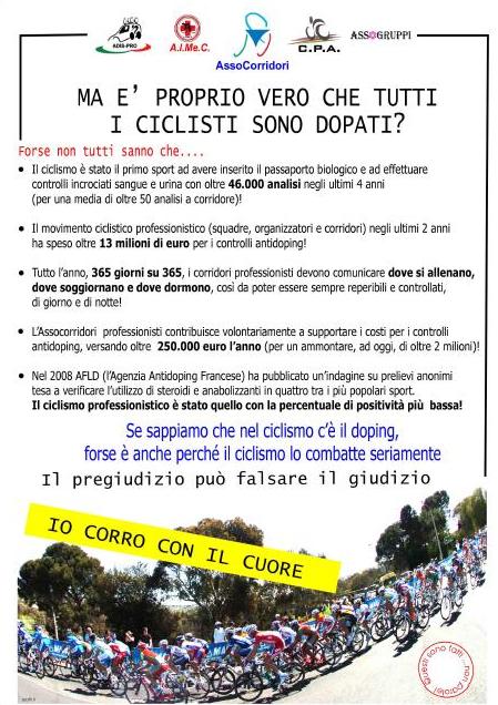 Il volantino che i corridori distribuiranno durante il Giro di Lombardia © Uff. stampa ACCPI