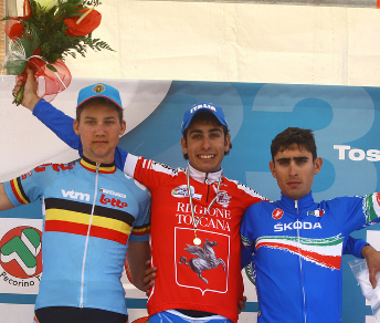 Fabio Aru tra Tim Wellens e Manuel Bongiorno. Il Toscana-Terra di Ciclismo è suo! - Foto Ufficio stampa della corsa © Scanferla