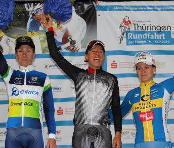 Il podio della cronometro di Altenburg, con Trixi Worrack che vince su Judith Arndt (a sinistra) ed Emma Johansson (a destra) © velociosports.com