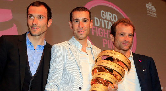 Ivan Basso, Vincenzo Nibali e Michele Scarponi alla presentazione del Giro d'Italia 2014 © Bettiniphoto