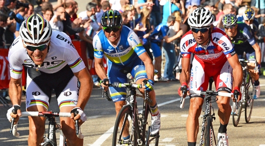 Giampaolo Caruso tra i big (Gilbert, Gerrans, Valverde) nell'ultima scalata al Cauberg © Bettiniphoto