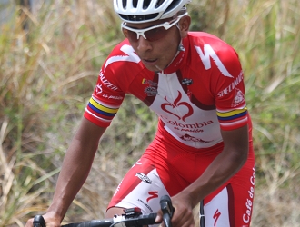 Quintana impegnato nella cronoscalata alla Vuelta al Valle 2010 con la Colombia es Pasión