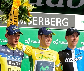 Rui Costa sul podio del Tour de Suisse tra Kreuziger e Mollema © Bettiniphoto