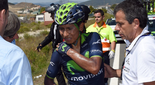 Nairo Quintana cade dopo 20 km di tappa e si ritira dalla Vuelta © Bettiniphoto