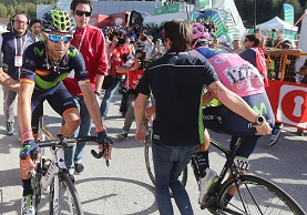 Alejandro Valverde e Andrey Amador al termine della difficile frazione di Corvara © Bettiniphoto